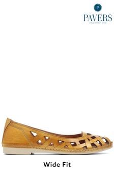 Pavers Yellow Ladies Cut Out Leather Ballerina Pumps