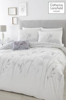 Catherine Lansfield Grey/White Meadowsweet Duvet Cover and Pillowcase Set (614643) | £16 - £32