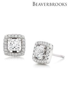Beaverbrooks Silver Cubic Zirconia Square Halo Stud Earrings