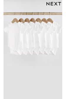 White Essential Baby 7 Pack Cotton Short Sleeve Bodysuits (615805) | £13 - £17
