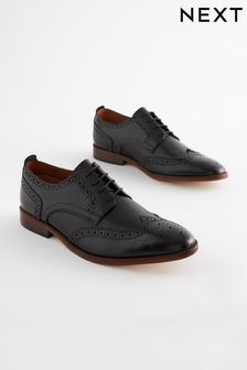Black Regular Fit Mens Contrast Sole Leather Brogues (615852) | £65