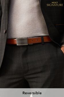 Black/Tan Brown Signature Reversible Italian Leather Plaque Belt (616294) | £22