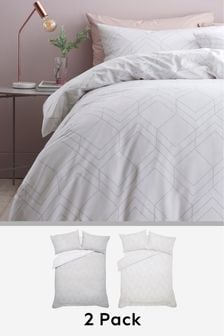 2 Pack Grey Reversible Geo Lines Duvet Cover and Pillowcase Set