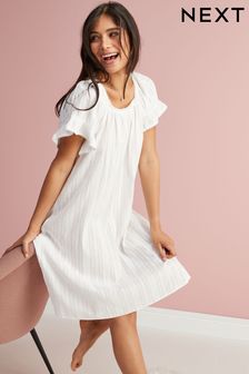 White Square Neck Ruffle Cotton Nightie Slip (620802) | £28