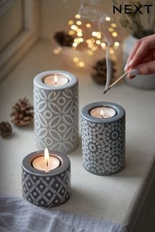 Set of 3 Grey Geo Tealight Candle Holders (621079) | £12