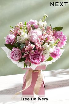 Pink Peony Fresh Flower Bouquet in Gift Bag (623884) | £42