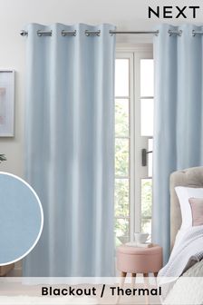 Light Blue Cotton Eyelet Blackout/Thermal Curtains (624011) | £40 - £95