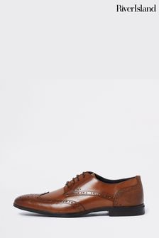 River Island Mens Brown Lace Up Brogue Derby Shoes