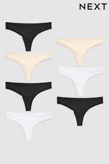 Black/White/Nude Thong Microfibre Knickers 7 Pack (626937) | £18