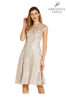 Adrianna Papell White Embroidered Midi Cocktail Dress