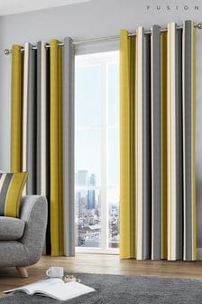 Fusion Ochre Yellow Whitworth Stripe Lined Eyelet Curtains