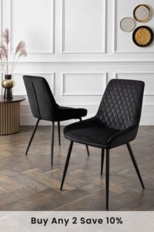 Set of 2 Opulent Velvet Black Hamilton Black Leg Dining Chairs (628624) | £260