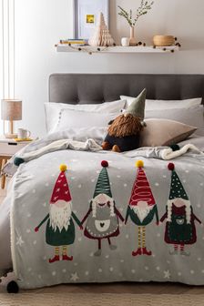 Grey/Red Cosy Christmas Gonk Throw With Poms (631014) | £30
