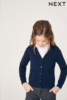 Navy Cotton Rich Bow Pocket School Cardigan (3-16yrs) (631961) | £10 - £15