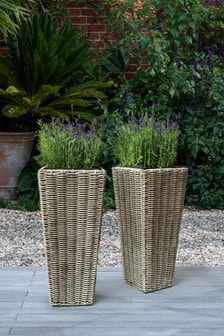 Set of 2 Natural Poly Rattan Planters