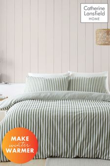 Catherine Lansfield Green Brushed Cotton Stripe Duvet Cover Set