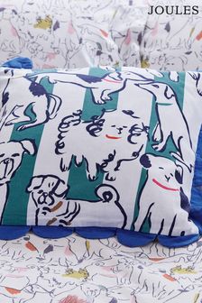 Joules White Linear Dogs Cushion