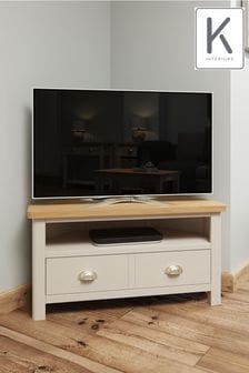 K Interiors Truffle Oak Lana Solid Wood Corner TV Unit