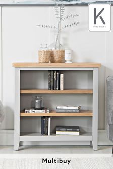 K Interiors Grey Oak Windsor Solid Wood Small Wide Bookcase