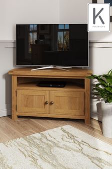K Interiors Oak Canterbury Solid Wood Corner TV Unit