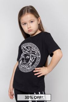 Versace Boys Black Cotton Medusa Logo T-Shirt