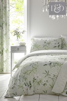 D&D Green Florence Floral Duvet Cover And Pillowcase Set