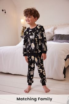Black/White Matching Family Kids Woodland Pyjamas (9mths-16yrs) (640045) | £14 - £22
