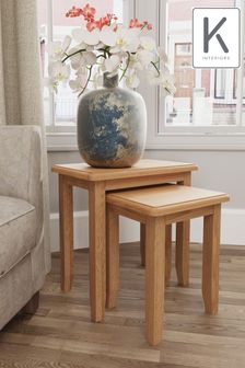 K Interiors Natural Oak Astley Solid Wood Nest of 2 Tables