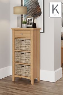 K Interiors Natural Oak Astley Solid Wood 1 Drawer 3 Basket Cabinet