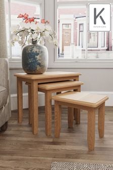K Interiors Natural Oak Astley Solid Wood Nest of 3 Tables