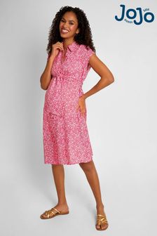 JoJo Maman Bébé Pink Animal Print Maternity Shirt Dress With Tie (643352) | £49
