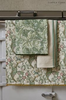 Clarke and Clarke Sage Green, Natural Linen & Blush Pink William Morris Designs Tea Towels Set 3