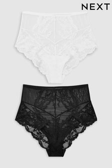 Black/White High Rise Lace Knickers 2 Pack (645301) | £18