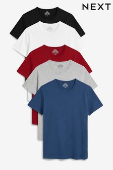 Burgundy Red/Black/White/Blue/Grey Marl T-Shirts 5 Pack (648795) | £35