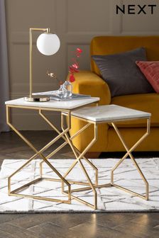 Marble and Gold Nest of 2 Tables (650401) | £175