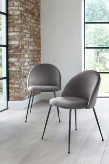 Set of 2 Opulent Velvet Steel Grey Iva Black Leg Dining Chairs