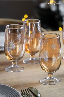 Gallery Home Set of 4 Gold Lustre Stellar Footed Tumblers