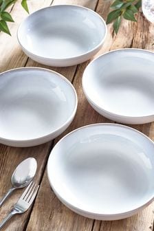 White Logan Reactive Glaze Set of 4 Pasta Bowls