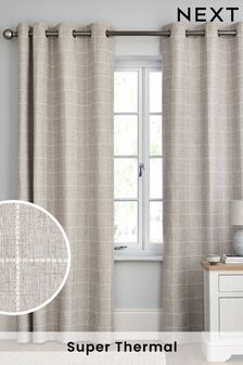 Natural Windowpane Check Eyelet Super Thermal Curtains