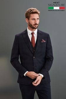 Navy Check Slim Fit Signature Angelico 100% Wool Suit (663464) | £150