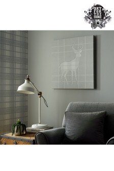 Art For The Home Grey Tartan Stag Silhouette Canvas
