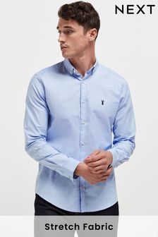 Light Blue Regular Fit Atelier-lumieresShops Long Sleeve Stretch Oxford Shirt (672808) | £28