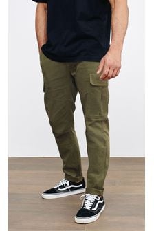 Khaki Green Slim Fit Cotton Stretch Cargo Trousers (675676) | £28
