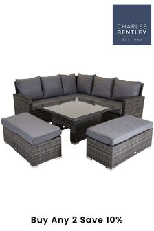 Charles Bentley Grey Rattan Corner Lounge Set with Table