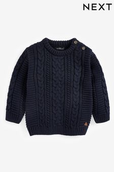 Navy Blue Cable Crew Jumper (3mths-7yrs) (679551) | £14 - £16