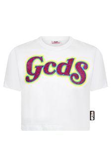 GCDS Mini Girls White Cotton T-Shirt