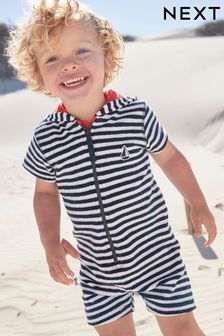Navy Stripe Towelling All-In-One (3mths-7yrs) (685721) | £14 - £18