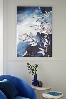 Blue Abstract Botanical Framed Canvas