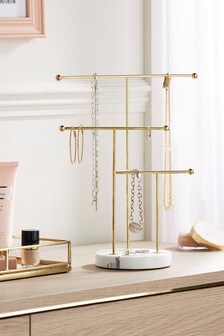 Gold Metal And Marble Effect Jewellery Tree