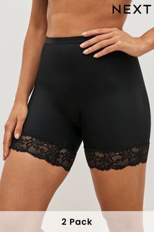 Black/Nude Thigh Smoother Short Tummy Control Shaping Lace Back Knickers 2 Pack (693624) | £24